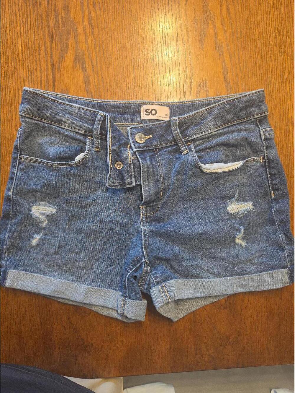 SO Kids/Girls Distressed Denim Shorts Size 16 Blue Cuffed Hem